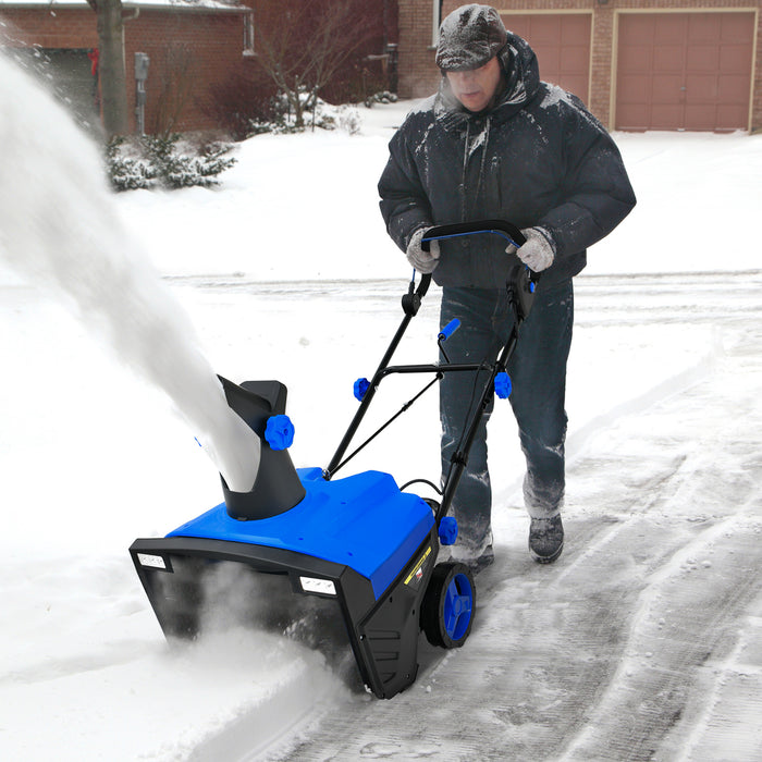 Electric Walk-behind Snow Blower with Dual LED Lights and Rotating Chute-Blue