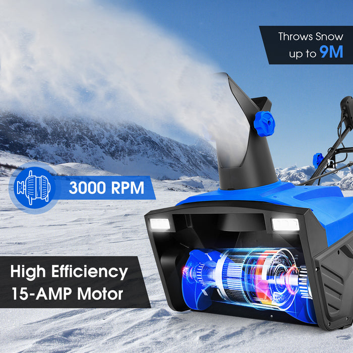 Electric Walk-behind Snow Blower with Dual LED Lights and Rotating Chute-Blue