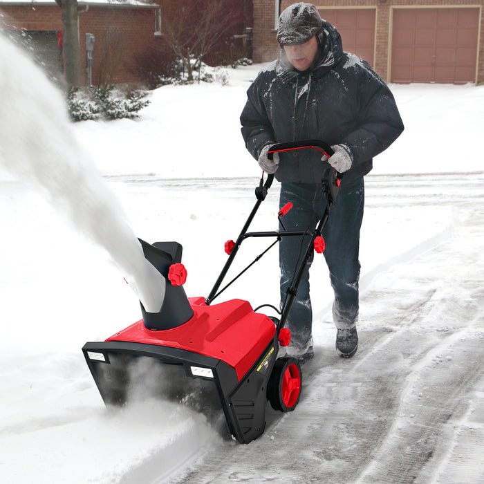 Electric Walk-behind Snow Blower with Dual LED Lights and Rotating Chute-Blue