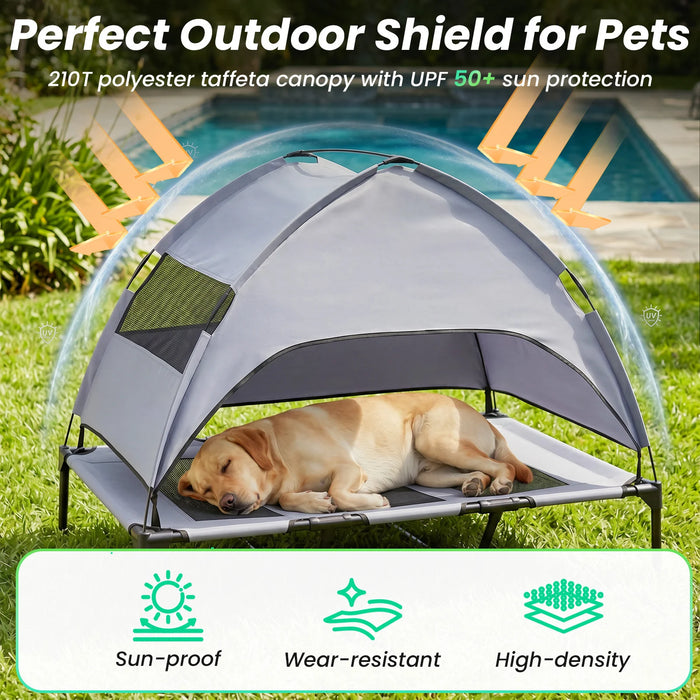 Elevated Dog Bed with Canopy and Raised Indoor Outdoor Pet Bed with Removable Shade Tent for Large Dogs-