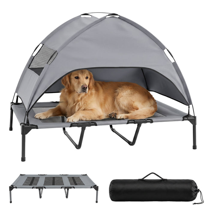 Elevated Dog Bed with Canopy and Raised Indoor Outdoor Pet Bed with Removable Shade Tent for Large Dogs-