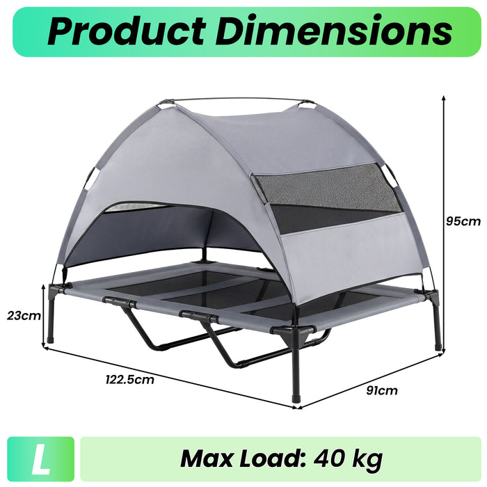 Elevated Dog Bed with Canopy and Raised Indoor Outdoor Pet Bed with Removable Shade Tent for Large Dogs-
