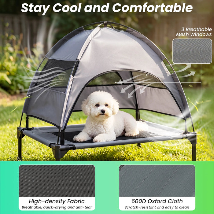 Elevated Dog Bed with Canopy and Raised Indoor Outdoor Pet Bed with Removable Shade Tent for Small Dogs-