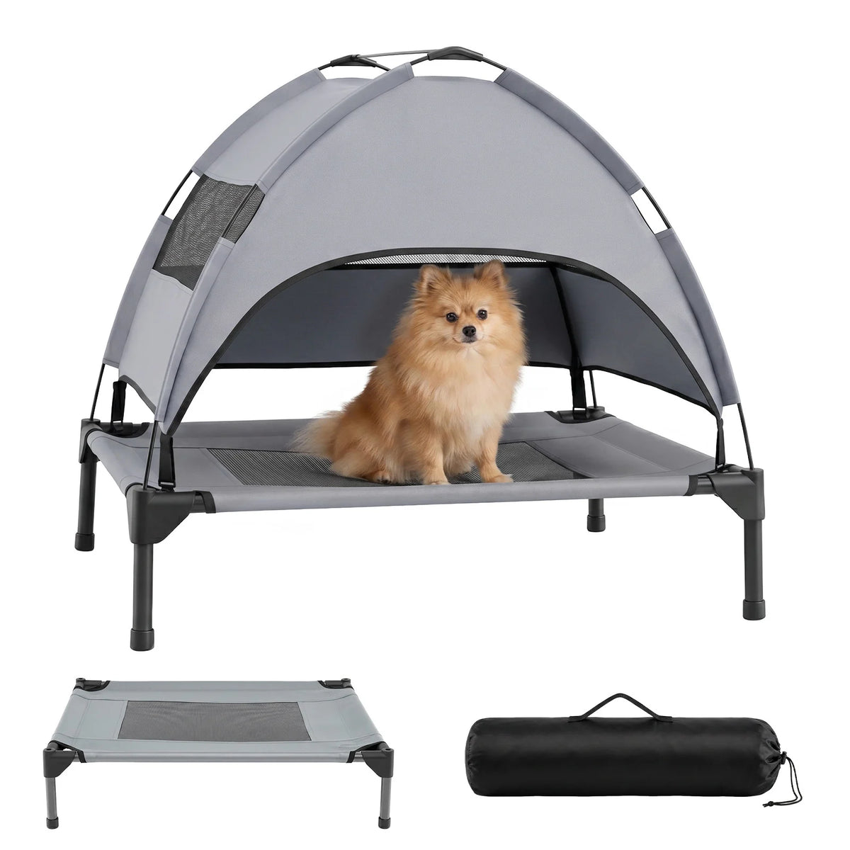 Elevated Dog Bed with Canopy and Raised Indoor Outdoor Pet Bed with Removable Shade Tent for Small Dogs-