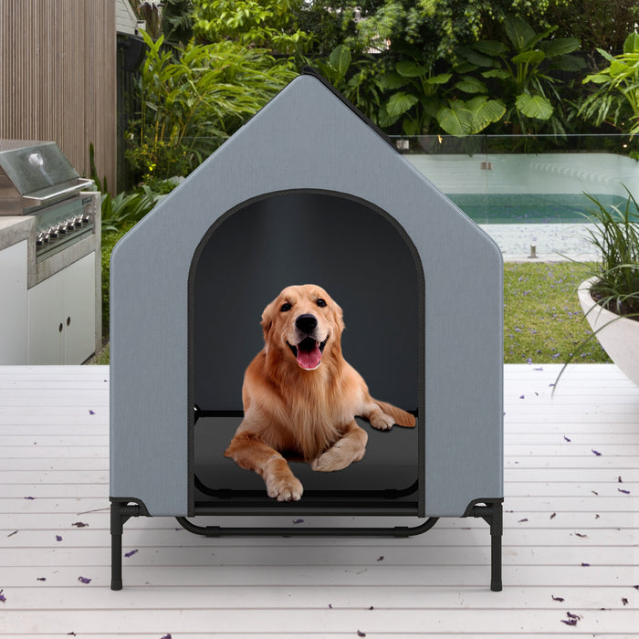 91/110/132cm Elevated Dog House Large Pet House with Ventilated Windows-