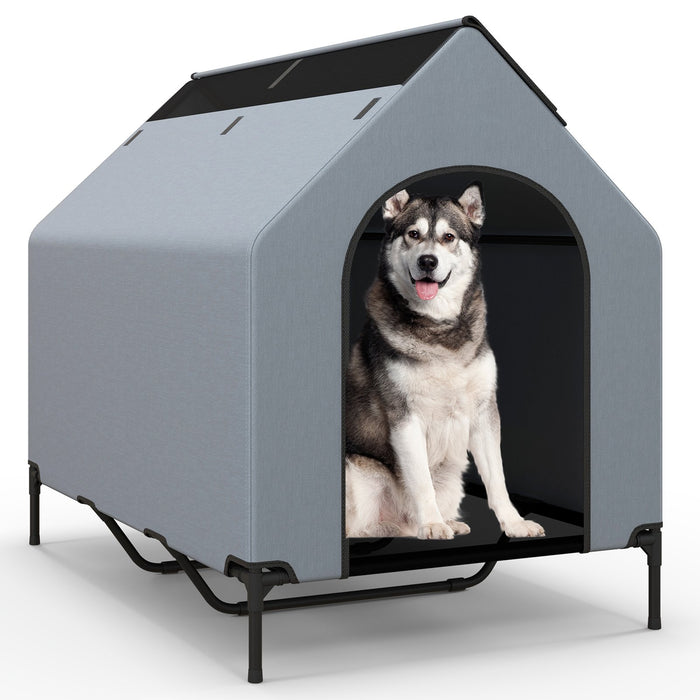 91/110/132cm Elevated Dog House Large Pet House with Ventilated Windows-