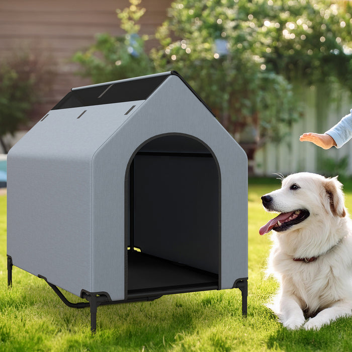 91/110/132cm Elevated Dog House Large Pet House with Ventilated Windows-