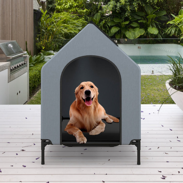91/110/132cm Elevated Dog House Large Pet House with Ventilated Windows-
