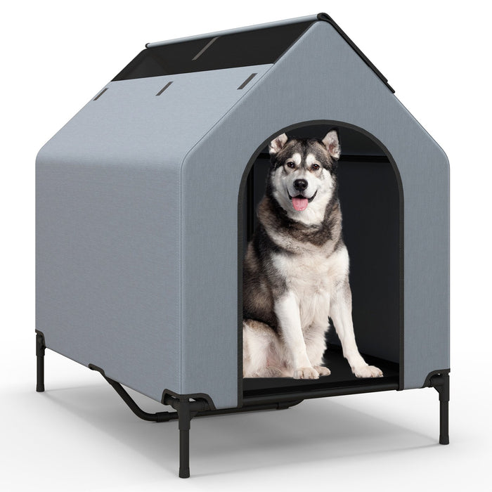 91/110/132cm Elevated Dog House Large Pet House with Ventilated Windows-