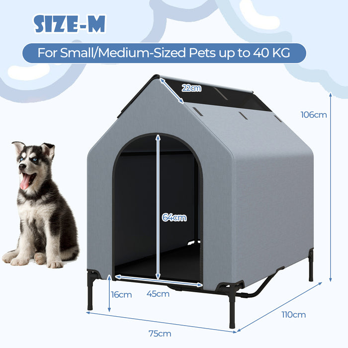 91/110/132cm Elevated Dog House Large Pet House with Ventilated Windows-