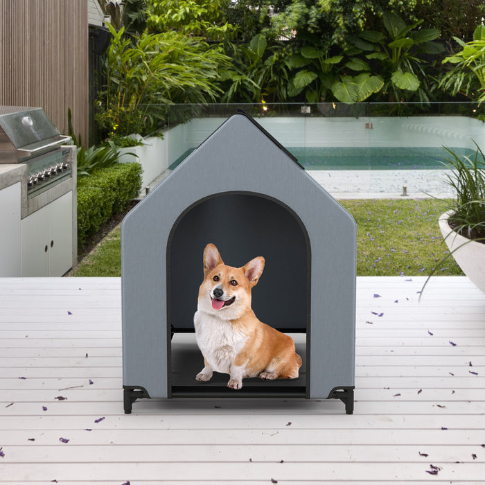 91/110/132cm Elevated Dog House Large Pet House with Ventilated Windows-