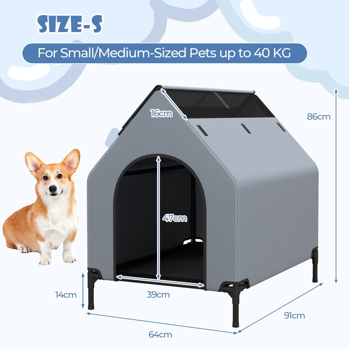 91/110/132cm Elevated Dog House Large Pet House with Ventilated Windows-