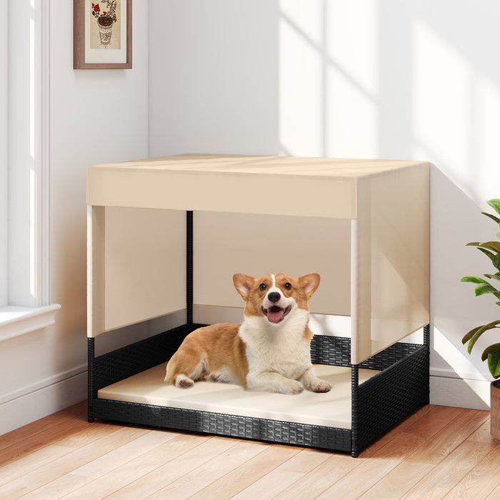 Elevated Wicker Dog House for Small to Medium Breeds-