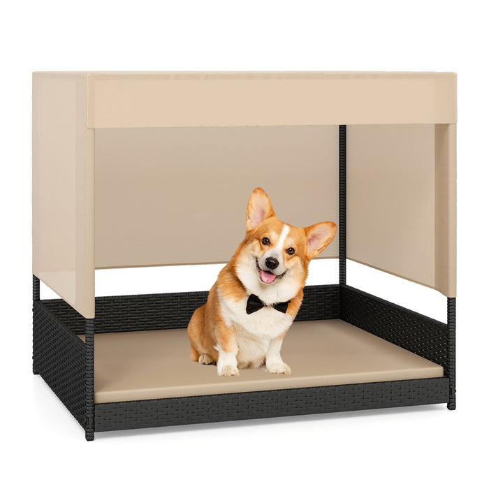 Elevated Wicker Dog House for Small to Medium Breeds-