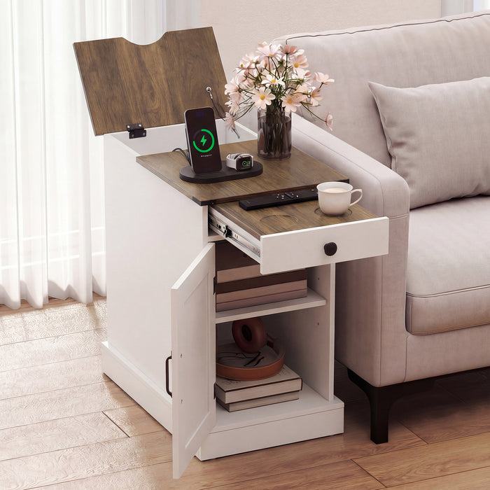 End Table Set of 2 with Charging Station and Storage Drawer-