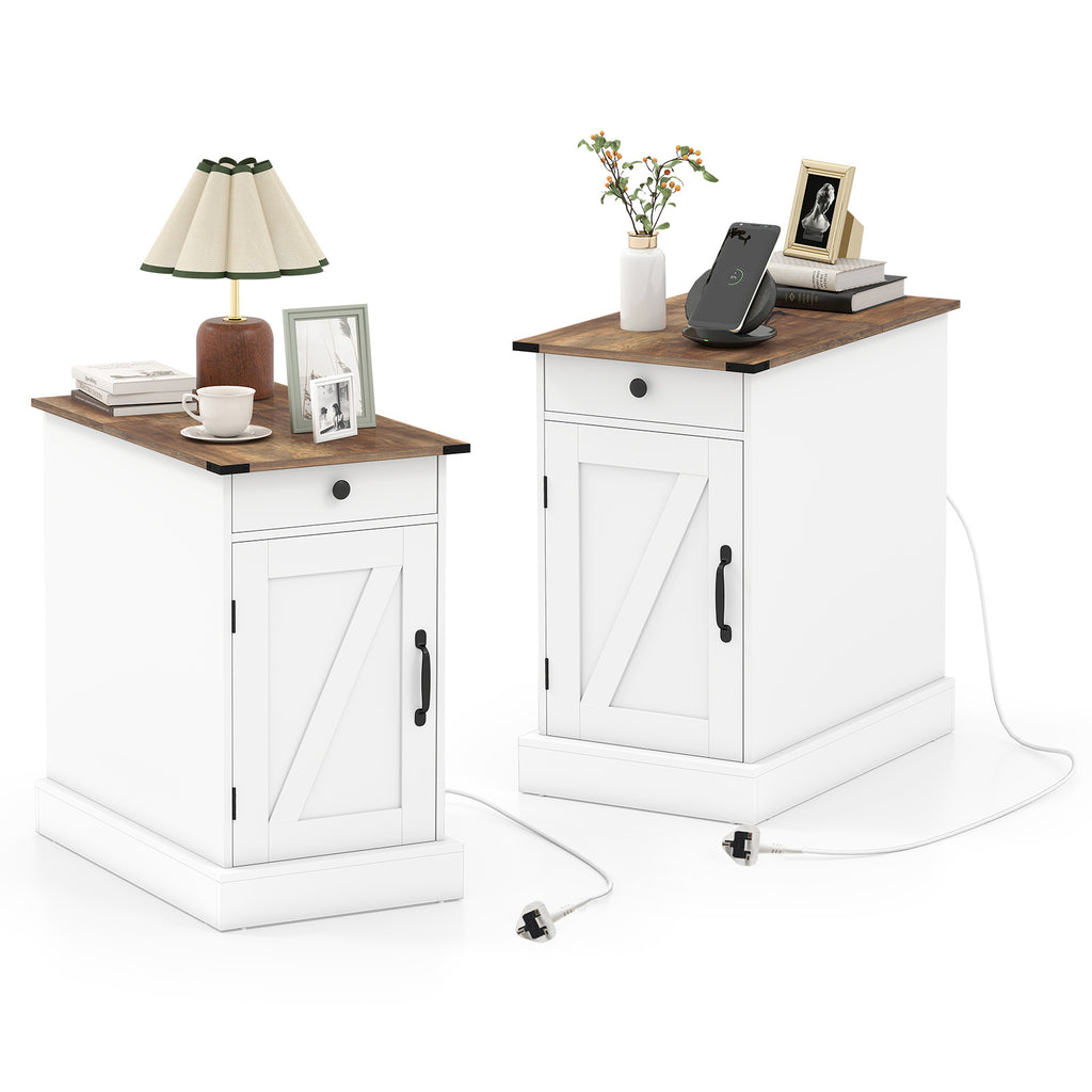 End Table Set of 2 with Charging Station and Storage Drawer-