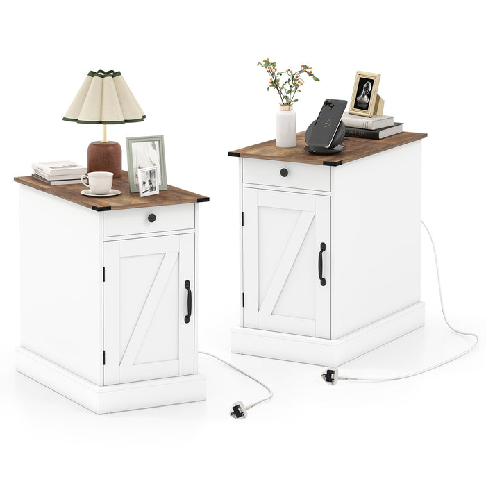 End Table Set of 2 with Charging Station and Storage Drawer-