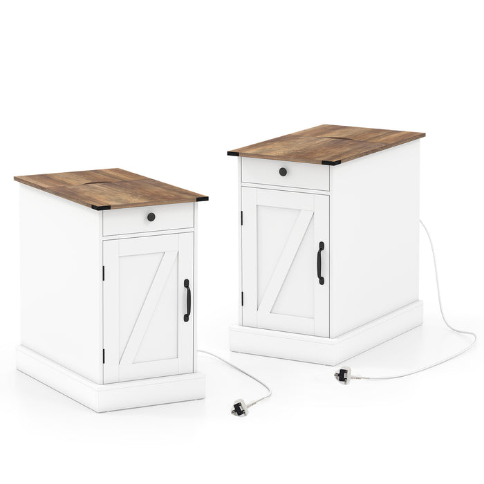 End Table Set of 2 with Charging Station and Storage Drawer-