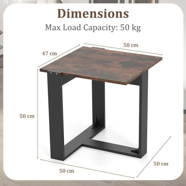 End Table Square Side Table with T-Shaped Metal Base Industrial Nightstand Set of 2-