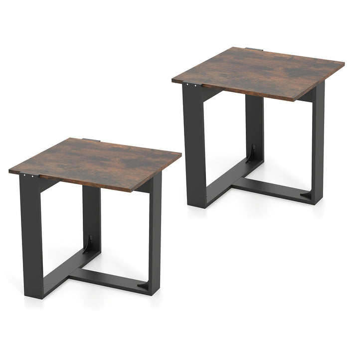 End Table Square Side Table with T-Shaped Metal Base Industrial Nightstand Set of 2-
