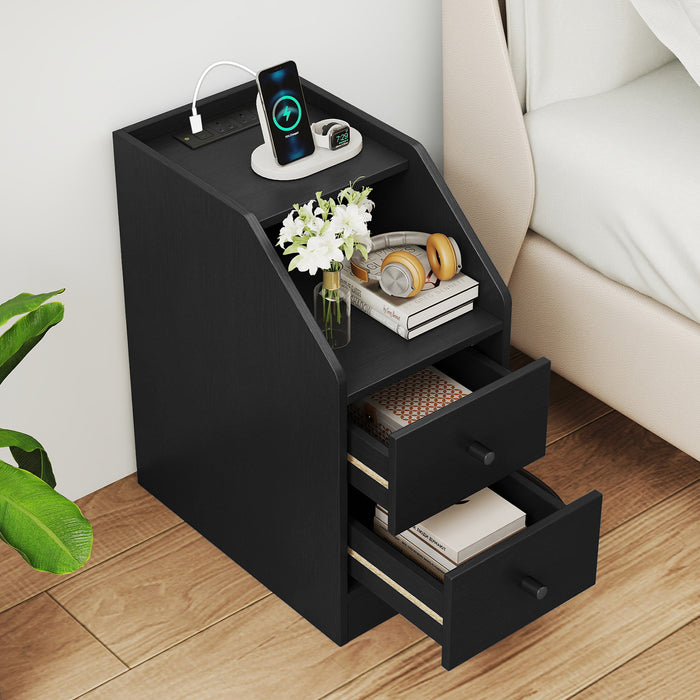 End Table with Charging Station & Storage Drawers for Small Space Living Room Bedroom-