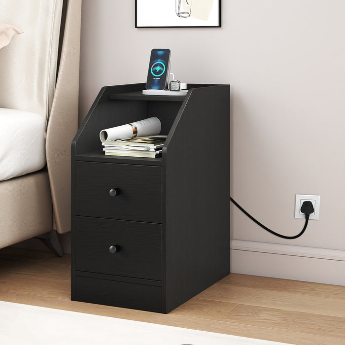 End Table with Charging Station & Storage Drawers for Small Space Living Room Bedroom-