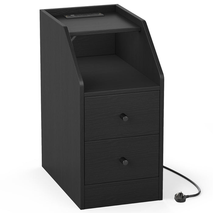 End Table with Charging Station & Storage Drawers for Small Space Living Room Bedroom-