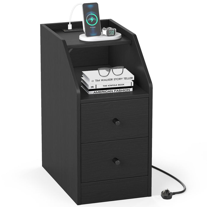 End Table with Charging Station & Storage Drawers for Small Space Living Room Bedroom-