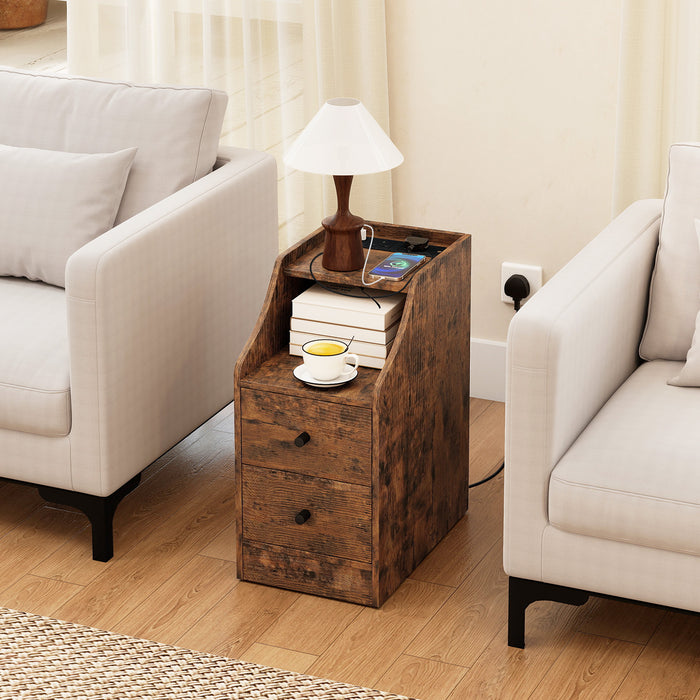 End Table with Charging Station & Storage Drawers for Small Space Living Room Bedroom-