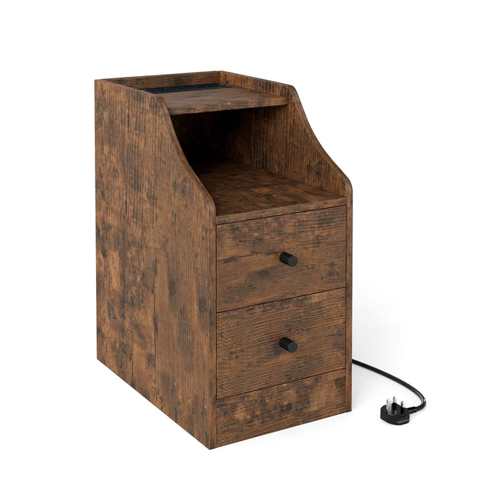 End Table with Charging Station & Storage Drawers for Small Space Living Room Bedroom-