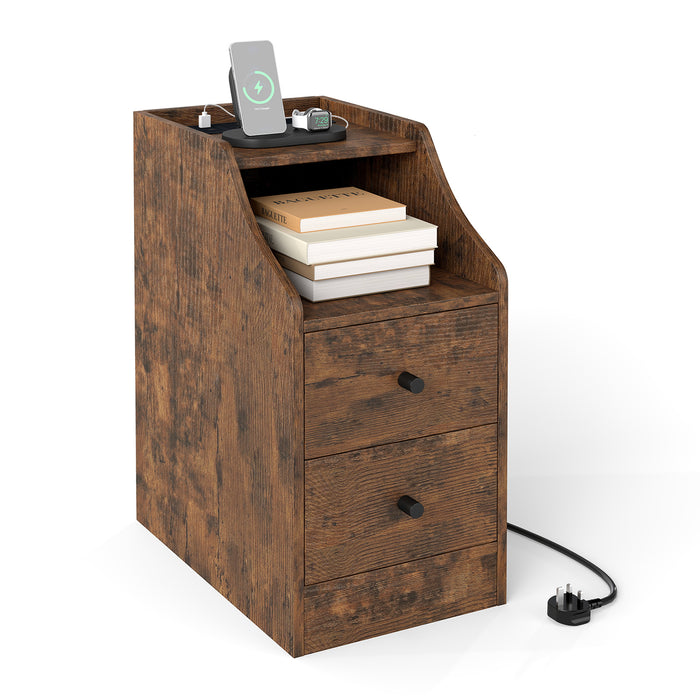 End Table with Charging Station & Storage Drawers for Small Space Living Room Bedroom-