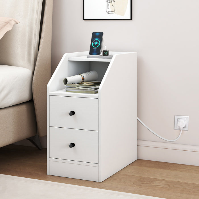 End Table with Charging Station & Storage Drawers for Small Space Living Room Bedroom-