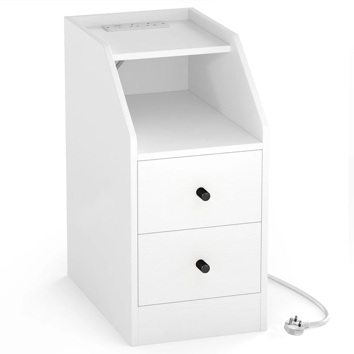 End Table with Charging Station & Storage Drawers for Small Space Living Room Bedroom-