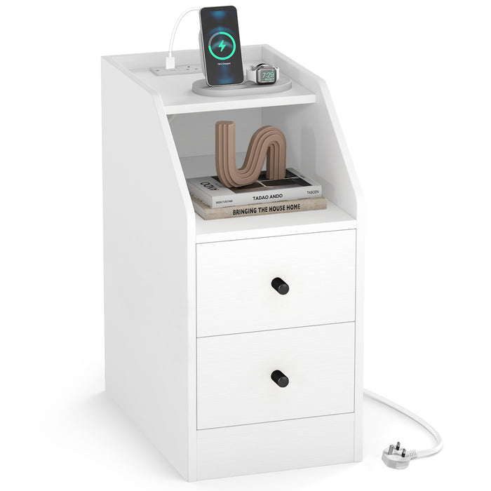 End Table with Charging Station & Storage Drawers for Small Space Living Room Bedroom-