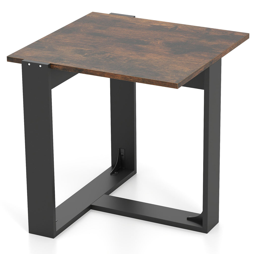End Table Square Side Table with T-Shaped Metal Base Industrial Nightstand-