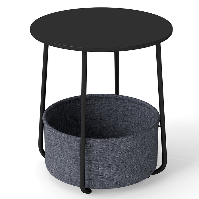 2-Tier End Table with Fabric Storage Basket and Metal Frame-White