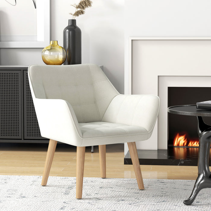 HOMCOM Accent Chair, Arm Chair with Wide Arms, Slanted Back, Thick Padding and Rubber Wooden Legs for Living Room, Cream White | Aosom UK