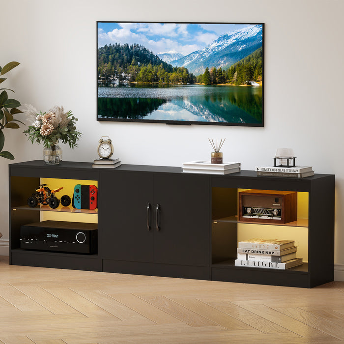 3-in-1 Entertainment Center with Adjustable Glass Shelves-