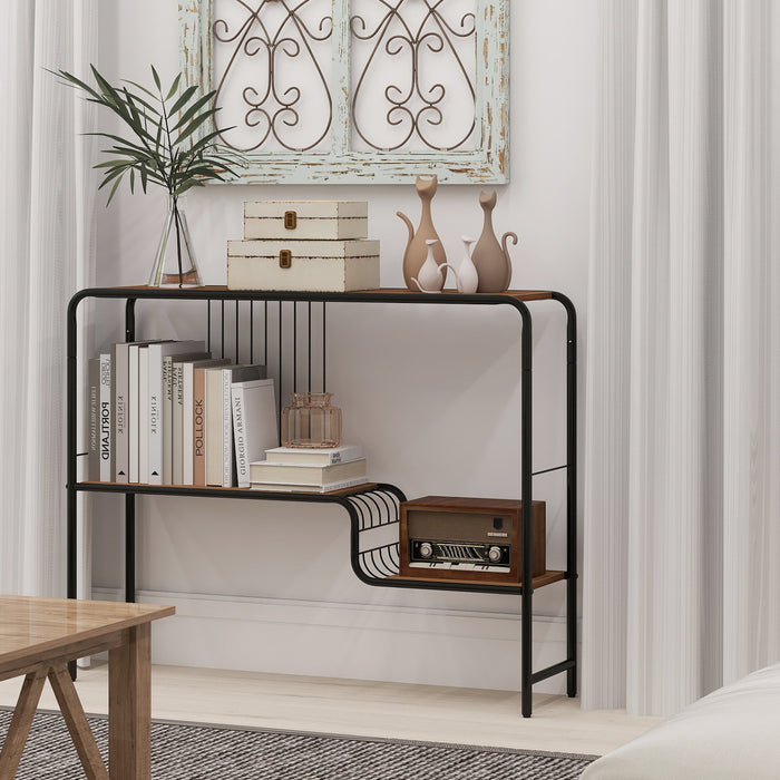 2-Tier Console Table with Storage Shelf and Metal Frame