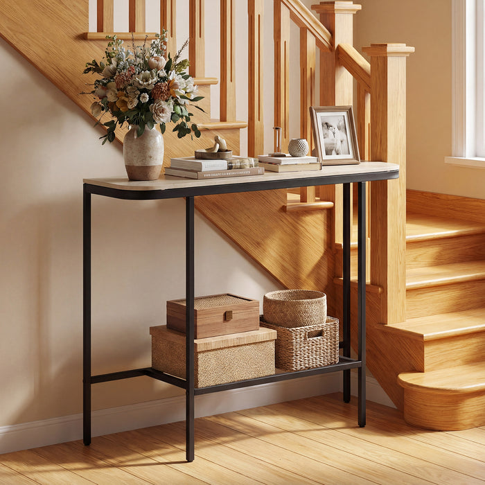 Entryway Table with Faux Marble Top and Metal Frame for Hallway-White & Golden