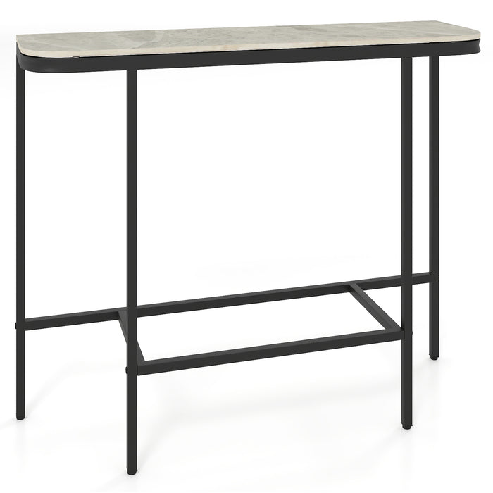 Entryway Table with Faux Marble Top and Metal Frame for Hallway-White & Golden