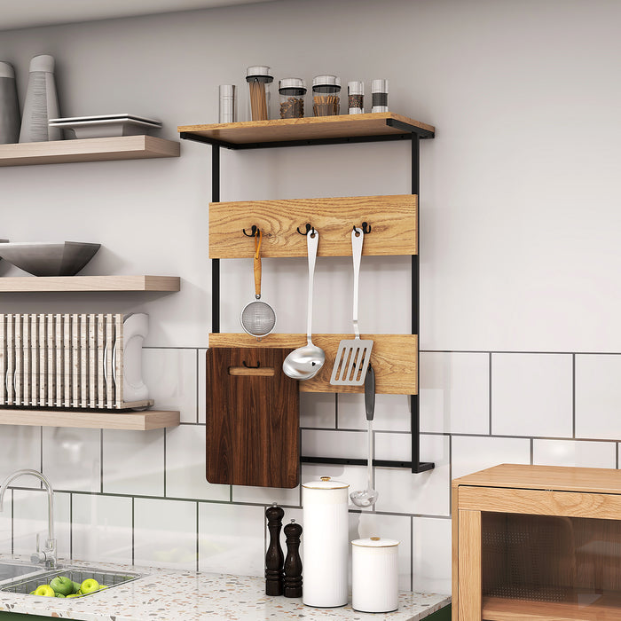 Entryway Wall Coat Rack with 6 Hooks and Display Shelf-Natural