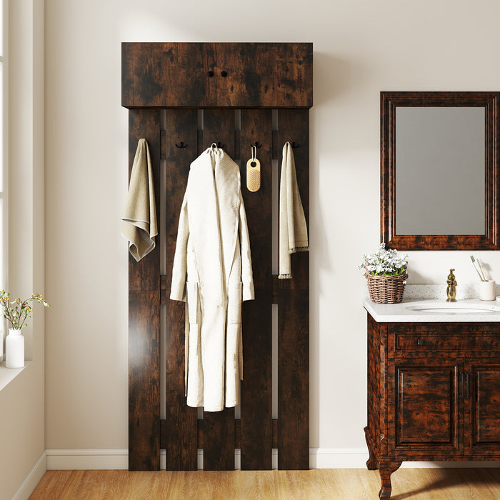 Entryway Wall Mounted Coat Rack Coat Rack with 5 Double Hooks and 2-Door Cabinet-Coffee