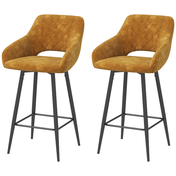 Velvet-Feel Barstool Duo - Luxurious Brown Upholstered Counter Seats - Elegant Seating for Home Bar or Kitchen Island