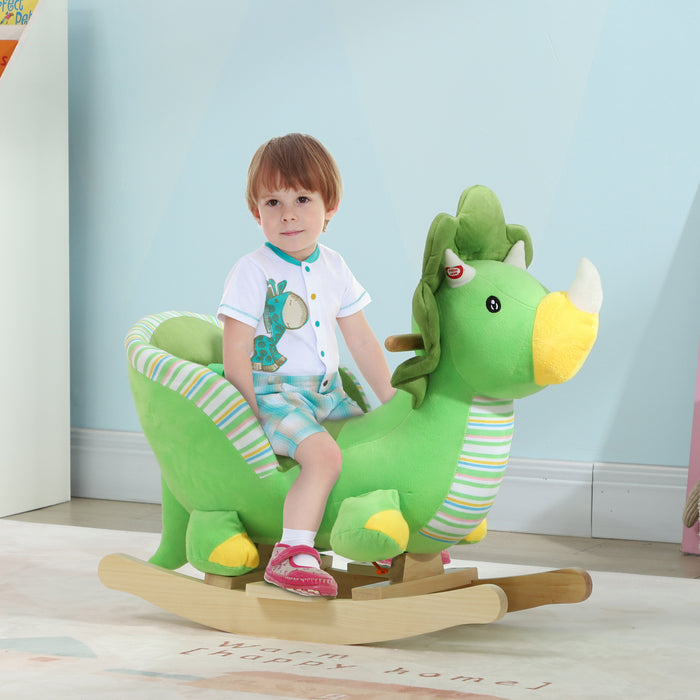 AIYAPLAY Dinosaur Design Rocking Horse with Animal Sound, Safety Belt, Wooden Base, for Toddlers 18-36 Months | Aosom UK