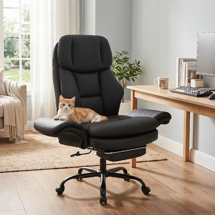 Ergonomic Cross Legged Office Chair with Retractable Footrest Adjustable Armrests for Home Office-