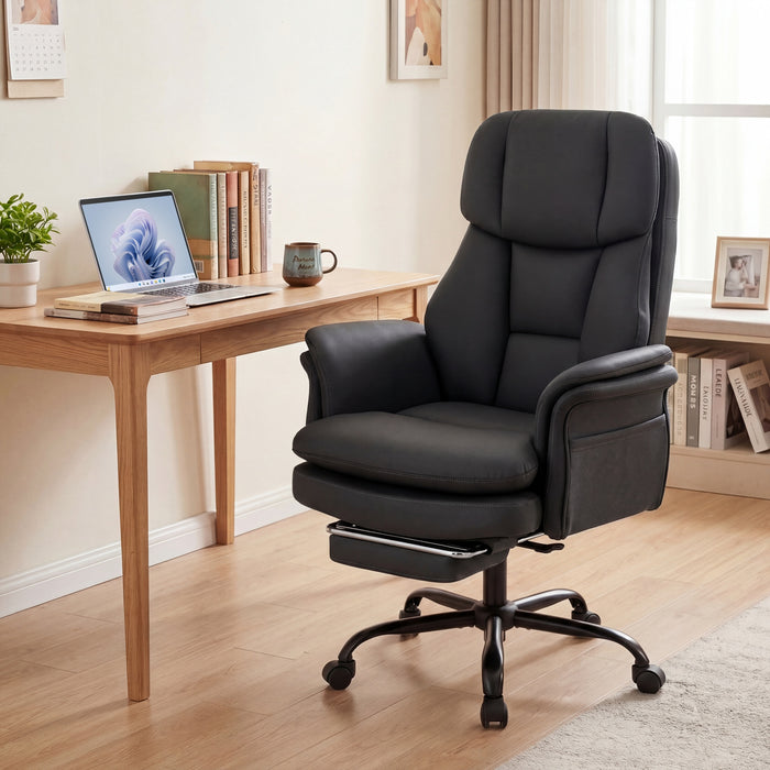 Ergonomic Cross Legged Office Chair with Retractable Footrest Adjustable Armrests for Home Office-