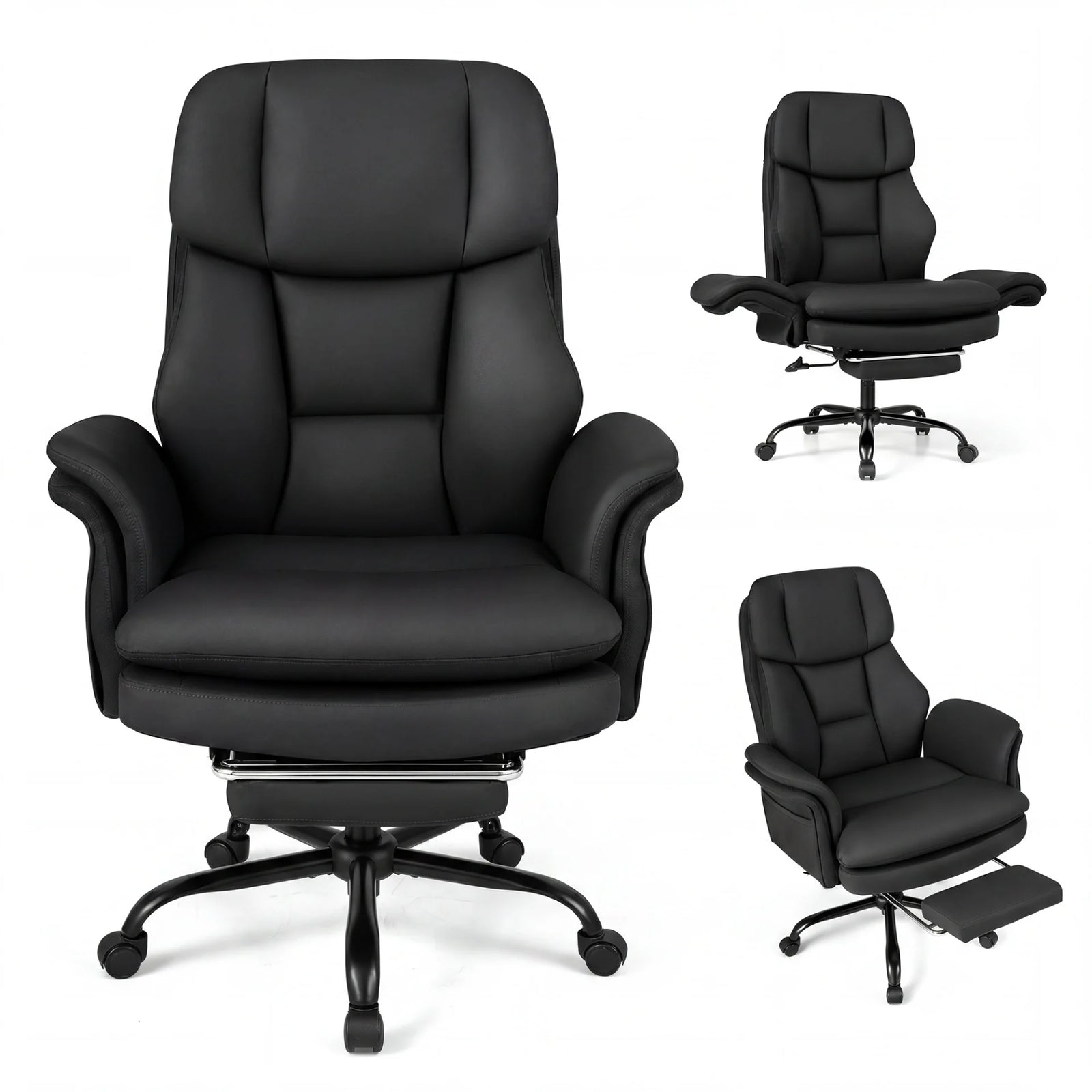Ergonomic Cross Legged Office Chair with Retractable Footrest Adjustable Armrests for Home Office-