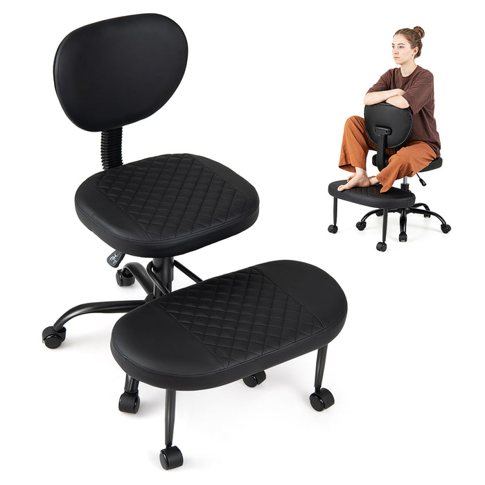 Ergonomic Cross Legged Office Chair with Wheels and Height-Adjustable Seat  360° Rotatable Footrest-
