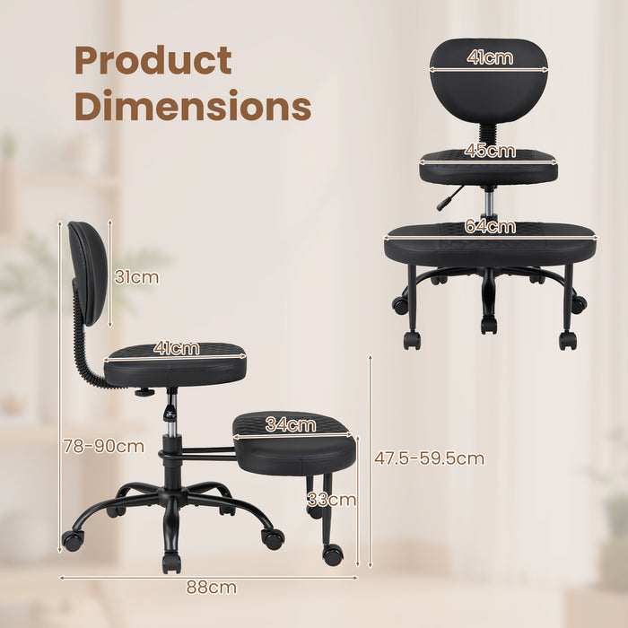 Ergonomic Cross Legged Office Chair with Wheels and Height-Adjustable Seat  360° Rotatable Footrest-